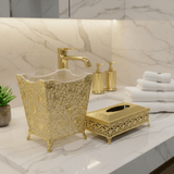 AKDC Premium Plastic Dustbin with Gold Metal Base and Tissue Box Set for Bathroom, Office and Home Décor – Dustbin 24×23×17 cm, Tissue Box 26×13 cm - Al Kabayel Discount CentreAKDC Premium Plastic Dustbin with Gold Metal Base and Tissue Box Set for Bathroom, Office and Home Décor – Dustbin 24×23×17 cm, Tissue Box 26×13 cmOrganizers & AccessoriesAKDCAl Kabayel Discount Centre