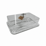 AKDC Premium Rectangular Cake Serving Tray with Acrylic Lid – White Plaster of Paris Base with Silver Finish (30 × 20 cm) - Al Kabayel Discount CentreAKDC Premium Rectangular Cake Serving Tray with Acrylic Lid – White Plaster of Paris Base with Silver Finish (30 × 20 cm)Serving TraysAKDCAl Kabayel Discount Centre