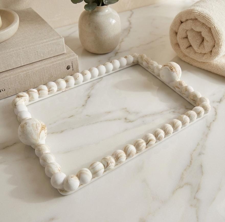AKDC Premium Rectangular Glass Serving Tray – Elegant White Plaster of Paris Design with Luxury Gold Border (35 × 25 cm) - Al Kabayel Discount CentreAKDC Premium Rectangular Glass Serving Tray – Elegant White Plaster of Paris Design with Luxury Gold Border (35 × 25 cm)Serving TraysAKDCAl Kabayel Discount Centre
