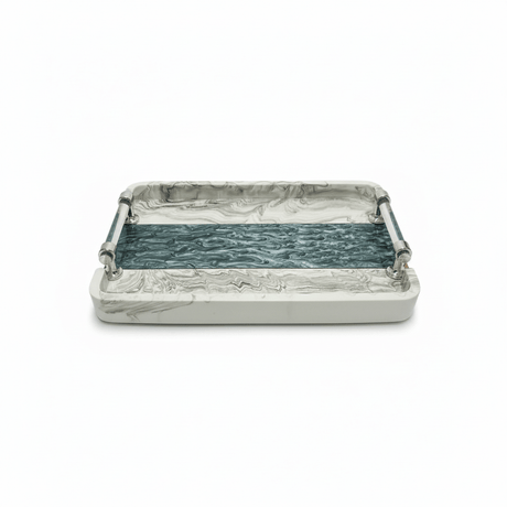 AKDC Premium Rectangular Serving Tray – White Plaster of Paris with Silver & Green Decorative Accents (31 × 22 cm) - Al Kabayel Discount CentreAKDC Premium Rectangular Serving Tray – White Plaster of Paris with Silver & Green Decorative Accents (31 × 22 cm)Serving TraysAKDCAl Kabayel Discount Centre