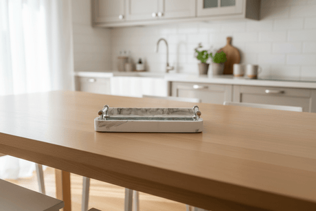 AKDC Premium Rectangular Serving Tray – White Plaster of Paris with Silver & Green Decorative Accents (31 × 22 cm) - Al Kabayel Discount CentreAKDC Premium Rectangular Serving Tray – White Plaster of Paris with Silver & Green Decorative Accents (31 × 22 cm)Serving TraysAKDCAl Kabayel Discount Centre