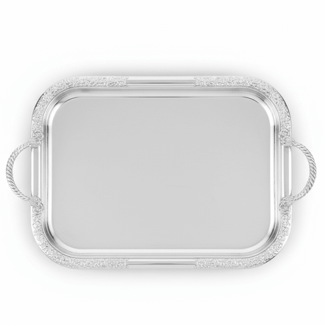 AKDC Premium Rectangular Stainless Steel Serving Tray with Strong Side Handles, Silver Finish Multipurpose Tea & Food Serving Tray for Home, Kitchen & Hotel – 38 × 30 cm - Al Kabayel Discount CentreAKDC Premium Rectangular Stainless Steel Serving Tray with Strong Side Handles, Silver Finish Multipurpose Tea & Food Serving Tray for Home, Kitchen & Hotel – 38 × 30 cmServing TraysAKDCAl Kabayel Discount Centre