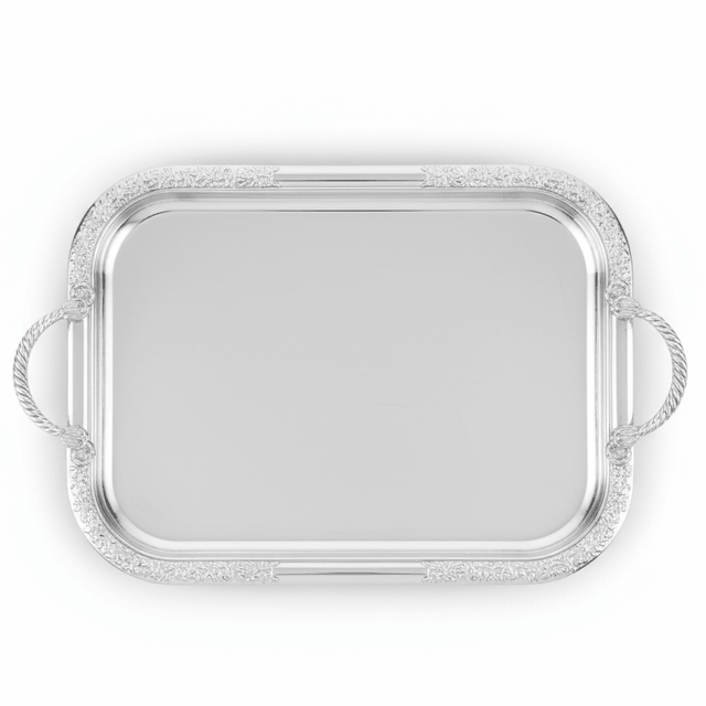 AKDC Premium Rectangular Stainless Steel Serving Tray with Strong Side Handles, Silver Finish Multipurpose Tea & Food Serving Tray for Home, Kitchen & Hotel – 38 × 30 cm - Al Kabayel Discount CentreAKDC Premium Rectangular Stainless Steel Serving Tray with Strong Side Handles, Silver Finish Multipurpose Tea & Food Serving Tray for Home, Kitchen & Hotel – 38 × 30 cmServing TraysAKDCAl Kabayel Discount Centre