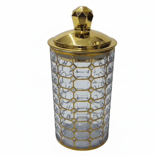 AKDC Premium Round Airtight Acrylic Storage Canister with Transparent Body & Refined Golden Design Lid – Decorative Kitchen Jar, 1200 ml - Al Kabayel Discount CentreAKDC Premium Round Airtight Acrylic Storage Canister with Transparent Body & Refined Golden Design Lid – Decorative Kitchen Jar, 1200 mlJars & Food SaversAKDCAl Kabayel Discount Centre
