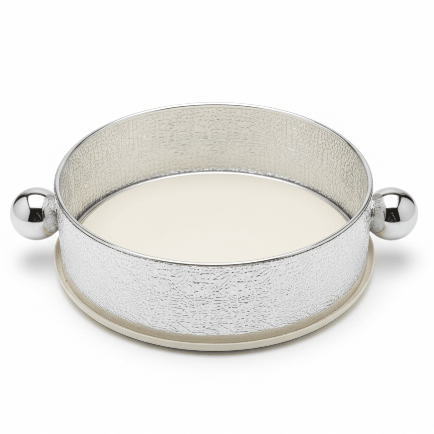 AKDC Premium Silver & Cream Round Metal Candy Pot – Stylish Decorative Bowl for Serving Candies Nuts & Dry Fruits – Elegant Home & Hospitality Use – 20 cm - Al Kabayel Discount CentreAKDC Premium Silver & Cream Round Metal Candy Pot – Stylish Decorative Bowl for Serving Candies Nuts & Dry Fruits – Elegant Home & Hospitality Use – 20 cmServing TraysAKDCAl Kabayel Discount Centre