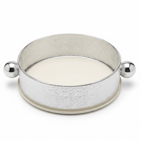 AKDC Premium Silver & Cream Round Metal Candy Pot – Stylish Decorative Bowl for Serving Candies Nuts & Dry Fruits – Elegant Home & Hospitality Use – 20 cm - Al Kabayel Discount CentreAKDC Premium Silver & Cream Round Metal Candy Pot – Stylish Decorative Bowl for Serving Candies Nuts & Dry Fruits – Elegant Home & Hospitality Use – 20 cmServing TraysAKDCAl Kabayel Discount Centre