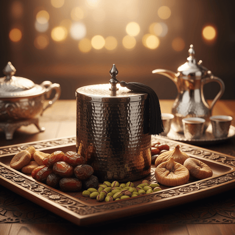 AKDC Premium Silver Finish Dates Bowl with Lid for Serving Dry Fruits, Snacks, and Traditional Gatherings (13.5 × 18.5 cm) - Al Kabayel Discount CentreAKDC Premium Silver Finish Dates Bowl with Lid for Serving Dry Fruits, Snacks, and Traditional Gatherings (13.5 × 18.5 cm)Jars & Food SaversAKDCAl Kabayel Discount Centre