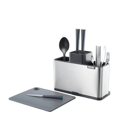AKDC Premium Stainless Steel Multi - Purpose Kitchen Utensil Organizer with Knife Slots, Cutlery Compartments & Integrated Chopping Board – Heavy - Duty Countertop Storage (310×136×233 mm) - Al Kabayel Discount CentreAKDC Premium Stainless Steel Multi - Purpose Kitchen Utensil Organizer with Knife Slots, Cutlery Compartments & Integrated Chopping Board – Heavy - Duty Countertop Storage (310×136×233 mm)Organizers & AccessoriesAKDCAl Kabayel Discount Centre