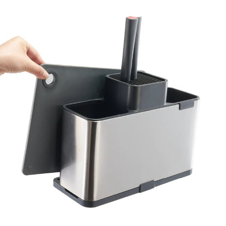 AKDC Premium Stainless Steel Multi - Purpose Kitchen Utensil Organizer with Knife Slots, Cutlery Compartments & Integrated Chopping Board – Heavy - Duty Countertop Storage (310×136×233 mm) - Al Kabayel Discount CentreAKDC Premium Stainless Steel Multi - Purpose Kitchen Utensil Organizer with Knife Slots, Cutlery Compartments & Integrated Chopping Board – Heavy - Duty Countertop Storage (310×136×233 mm)Organizers & AccessoriesAKDCAl Kabayel Discount Centre