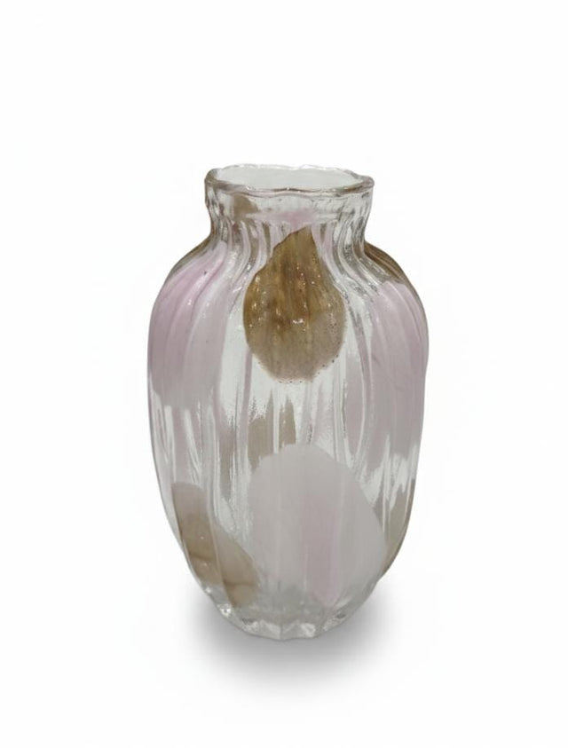 AKDC Premium Transparent Glass Vase with Stylish Brown & Pink Pattern Design – 30×15 cm Artistic Décor - Al Kabayel Discount CentreAKDC Premium Transparent Glass Vase with Stylish Brown & Pink Pattern Design – 30×15 cm Artistic DécorFlower/Plant PotsAKDCAl Kabayel Discount Centre