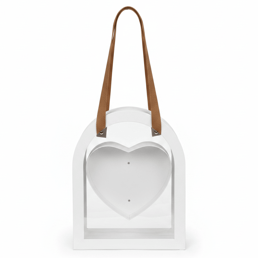 AKDC Premium White Arch Frame Heart Gift Cardboard Box with Transparent Lid & Faux Leather Handles for Wedding Gifts & Elegant Packaging - Al Kabayel Discount CentreAKDC Premium White Arch Frame Heart Gift Cardboard Box with Transparent Lid & Faux Leather Handles for Wedding Gifts & Elegant PackagingPacking & Wrapping SuppliesAKDCAl Kabayel Discount Centre