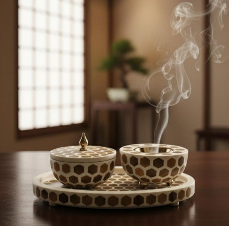 AKDC Premium Wooden Incense Burner with Incense Container & Tray 31x13 cm – Decorative Brown & Cream Dual - Tone Aromatherapy Holder - Al Kabayel Discount CentreAKDC Premium Wooden Incense Burner with Incense Container & Tray 31x13 cm – Decorative Brown & Cream Dual - Tone Aromatherapy HolderWooden Incense BurnerAKDCAl Kabayel Discount Centre