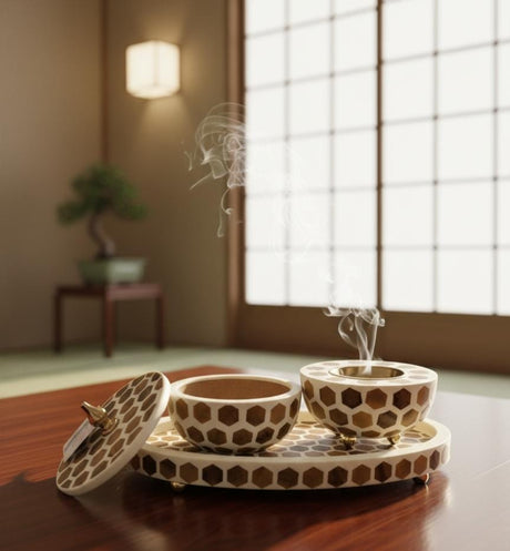 AKDC Premium Wooden Incense Burner with Incense Container & Tray 31x13 cm – Decorative Brown & Cream Dual - Tone Aromatherapy Holder - Al Kabayel Discount CentreAKDC Premium Wooden Incense Burner with Incense Container & Tray 31x13 cm – Decorative Brown & Cream Dual - Tone Aromatherapy HolderWooden Incense BurnerAKDCAl Kabayel Discount Centre