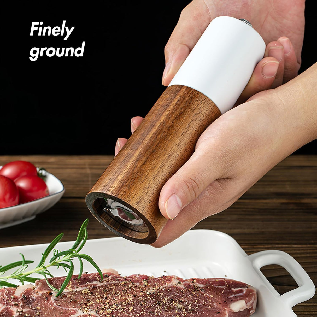 AKDC Premium Wooden Salt & Pepper Grinder Set with Stand – Adjustable Ceramic Grinding Mechanism - Al Kabayel Discount CentreAKDC Premium Wooden Salt & Pepper Grinder Set with Stand – Adjustable Ceramic Grinding MechanismKitchen Utensils & GadgetsAKDCAl Kabayel Discount Centre