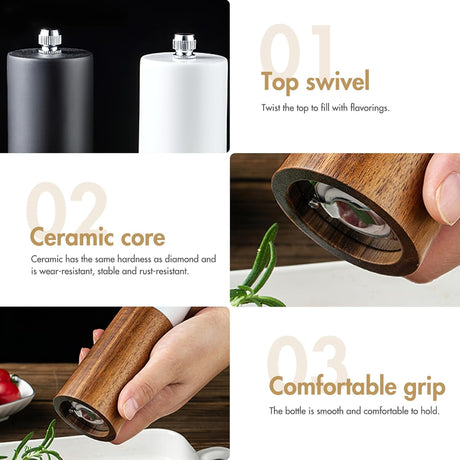 AKDC Premium Wooden Salt & Pepper Grinder Set with Stand – Adjustable Ceramic Grinding Mechanism - Al Kabayel Discount CentreAKDC Premium Wooden Salt & Pepper Grinder Set with Stand – Adjustable Ceramic Grinding MechanismKitchen Utensils & GadgetsAKDCAl Kabayel Discount Centre