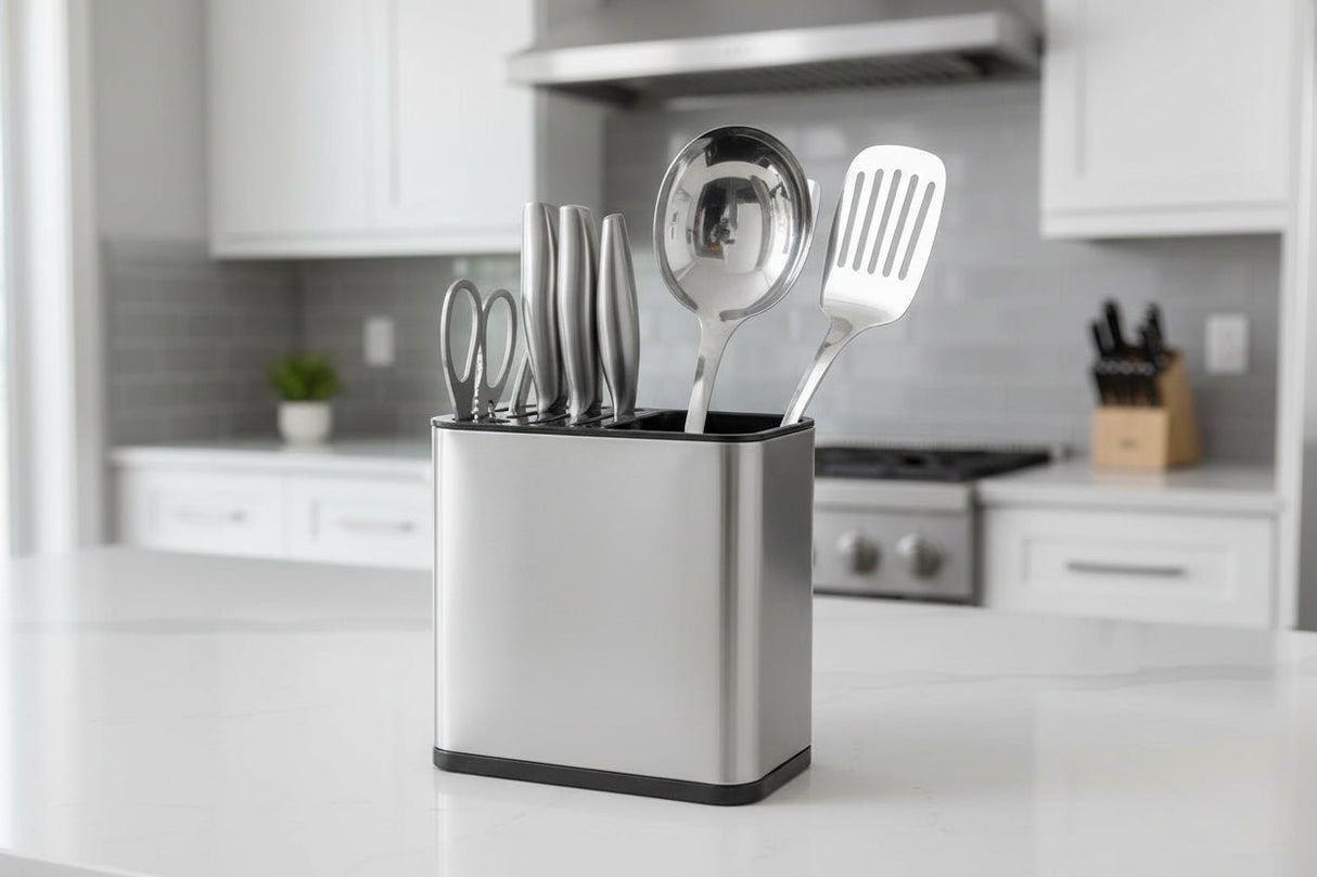 AKDC Professional Stainless Steel 2 - in - 1 Universal Knife Block & Utensil Holder – Multi - Slot Safe Storage Organizer (196×118×201 mm) - Al Kabayel Discount CentreAKDC Professional Stainless Steel 2 - in - 1 Universal Knife Block & Utensil Holder – Multi - Slot Safe Storage Organizer (196×118×201 mm)Organizers & AccessoriesAKDCAl Kabayel Discount Centre