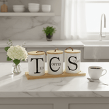 AKDC PureStore 3 - Piece White Ceramic Canister Storage Set with Wooden Base & Lid Modern Kitchen Organizer 28×8cm - Al Kabayel Discount CentreAKDC PureStore 3 - Piece White Ceramic Canister Storage Set with Wooden Base & Lid Modern Kitchen Organizer 28×8cmJars & Food SaversAKDCAl Kabayel Discount Centre