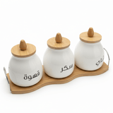 AKDC PureStore 3 - Piece White Ceramic Seasoning Jar Set with Wooden Base & Airtight Lids Kitchen Storage 28×8cm - Al Kabayel Discount CentreAKDC PureStore 3 - Piece White Ceramic Seasoning Jar Set with Wooden Base & Airtight Lids Kitchen Storage 28×8cmJars & Food SaversAKDCAl Kabayel Discount Centre