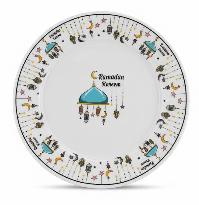 AKDC Ramadan Collection White Ceramic Dinner Plate – Elegant Festive Serving Plate, 25cm - Al Kabayel Discount CentreAKDC Ramadan Collection White Ceramic Dinner Plate – Elegant Festive Serving Plate, 25cmPlatesAKDCAl Kabayel Discount Centre