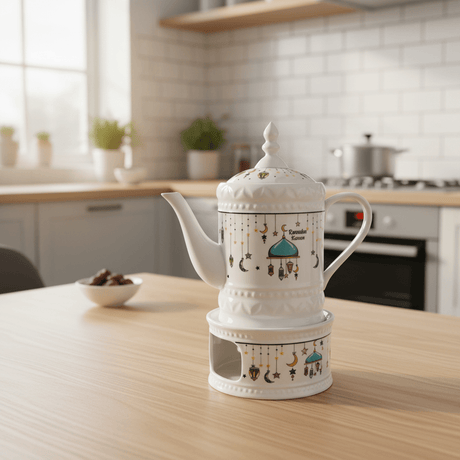 AKDC Ramadan Collection White Ceramic Kettle with Warmer – Ideal for Tea & Coffee Serving, 800ml - Al Kabayel Discount CentreAKDC Ramadan Collection White Ceramic Kettle with Warmer – Ideal for Tea & Coffee Serving, 800mlTea/Coffee PotsAKDCAl Kabayel Discount Centre