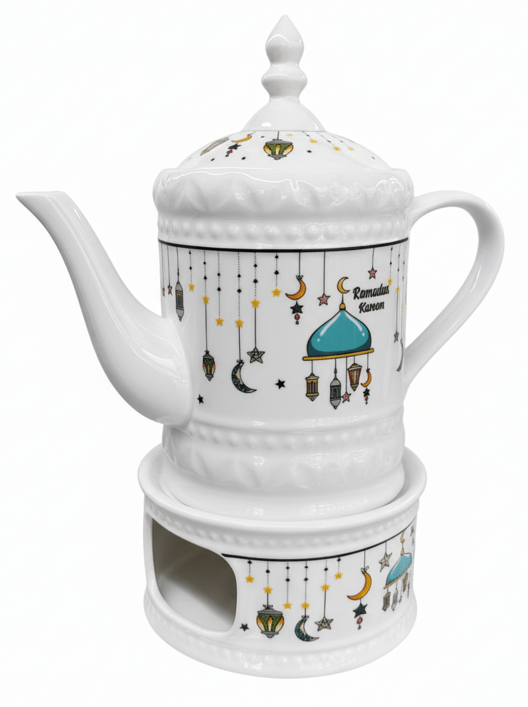 AKDC Ramadan Collection White Ceramic Kettle with Warmer – Ideal for Tea & Coffee Serving, 800ml - Al Kabayel Discount CentreAKDC Ramadan Collection White Ceramic Kettle with Warmer – Ideal for Tea & Coffee Serving, 800mlTea/Coffee PotsAKDCAl Kabayel Discount Centre