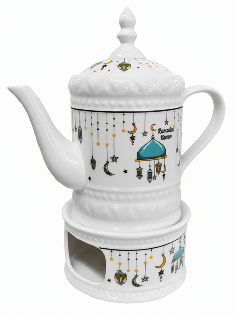 AKDC Ramadan Collection White Ceramic Kettle with Warmer – Ideal for Tea & Coffee Serving, 800ml - Al Kabayel Discount CentreAKDC Ramadan Collection White Ceramic Kettle with Warmer – Ideal for Tea & Coffee Serving, 800mlTea/Coffee PotsAKDCAl Kabayel Discount Centre