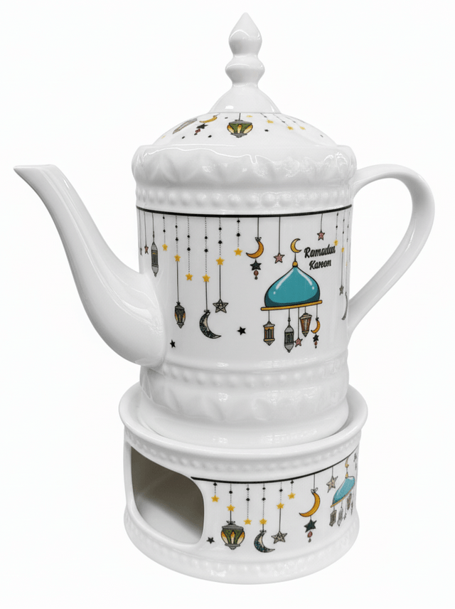 AKDC Ramadan Collection White Ceramic Kettle with Warmer – Ideal for Tea & Coffee Serving, 800ml - Al Kabayel Discount CentreAKDC Ramadan Collection White Ceramic Kettle with Warmer – Ideal for Tea & Coffee Serving, 800mlTea/Coffee PotsAKDCAl Kabayel Discount Centre