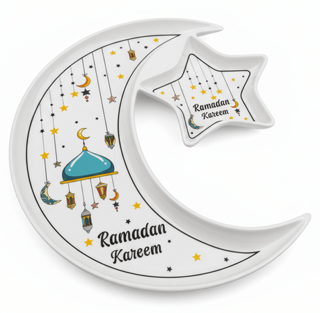 AKDC Ramadan Collection White Ceramic Moon & Star Decorative Serving Plate – Islamic Tableware, 27cm - Al Kabayel Discount CentreAKDC Ramadan Collection White Ceramic Moon & Star Decorative Serving Plate – Islamic Tableware, 27cmPlatesAKDCAl Kabayel Discount Centre