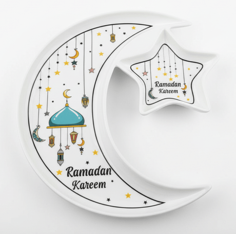 AKDC Ramadan Collection White Ceramic Moon & Star Serving Plate – Festive Islamic Tableware, 23cm - Al Kabayel Discount CentreAKDC Ramadan Collection White Ceramic Moon & Star Serving Plate – Festive Islamic Tableware, 23cmPlatesAKDCAl Kabayel Discount Centre