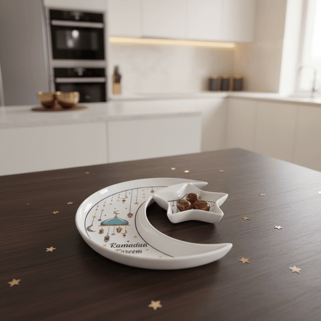 AKDC Ramadan Collection White Ceramic Moon & Star Serving Plate – Festive Islamic Tableware, 23cm - Al Kabayel Discount CentreAKDC Ramadan Collection White Ceramic Moon & Star Serving Plate – Festive Islamic Tableware, 23cmPlatesAKDCAl Kabayel Discount Centre