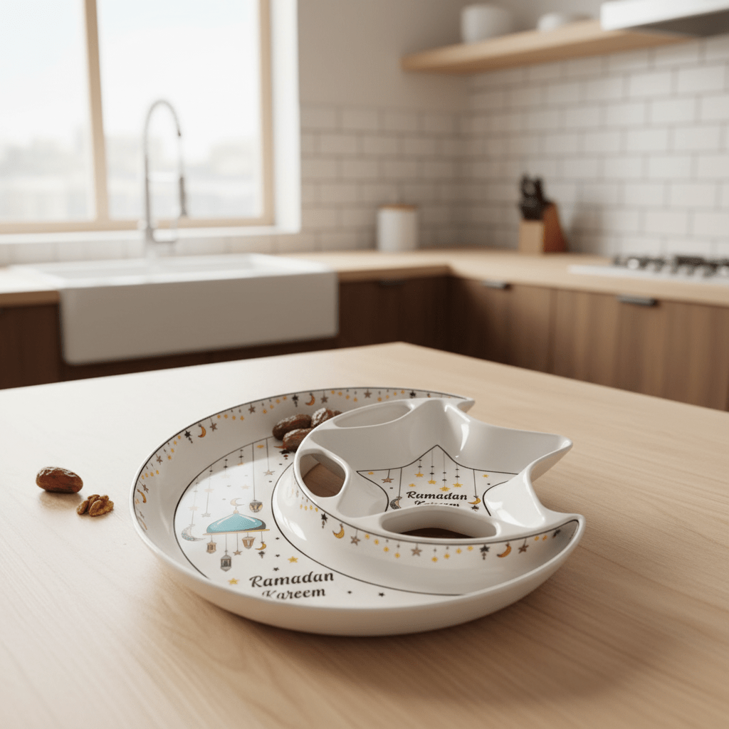 AKDC Ramadan Collection White Ceramic Moon with Large Star Serving Plate – Luxury Islamic Tableware, 28cm - Al Kabayel Discount CentreAKDC Ramadan Collection White Ceramic Moon with Large Star Serving Plate – Luxury Islamic Tableware, 28cmPlatesAKDCAl Kabayel Discount Centre