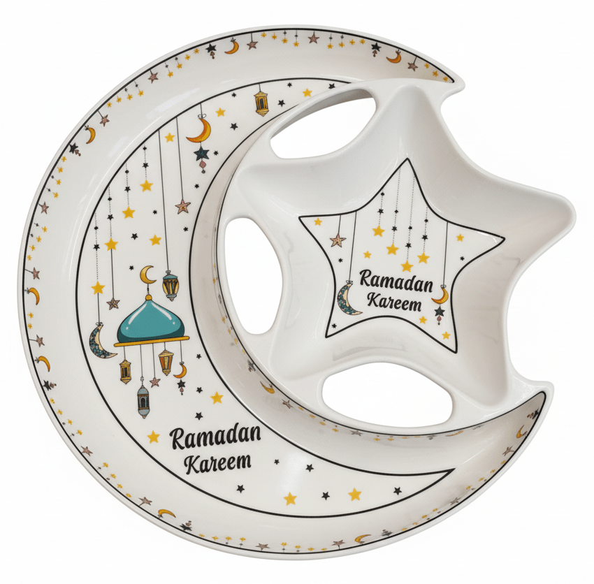 AKDC Ramadan Collection White Ceramic Moon with Large Star Serving Plate – Luxury Islamic Tableware, 28cm - Al Kabayel Discount CentreAKDC Ramadan Collection White Ceramic Moon with Large Star Serving Plate – Luxury Islamic Tableware, 28cmPlatesAKDCAl Kabayel Discount Centre