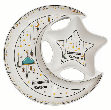 AKDC Ramadan Collection White Ceramic Moon with Large Star Serving Plate – Luxury Islamic Tableware, 28cm - Al Kabayel Discount CentreAKDC Ramadan Collection White Ceramic Moon with Large Star Serving Plate – Luxury Islamic Tableware, 28cmPlatesAKDCAl Kabayel Discount Centre