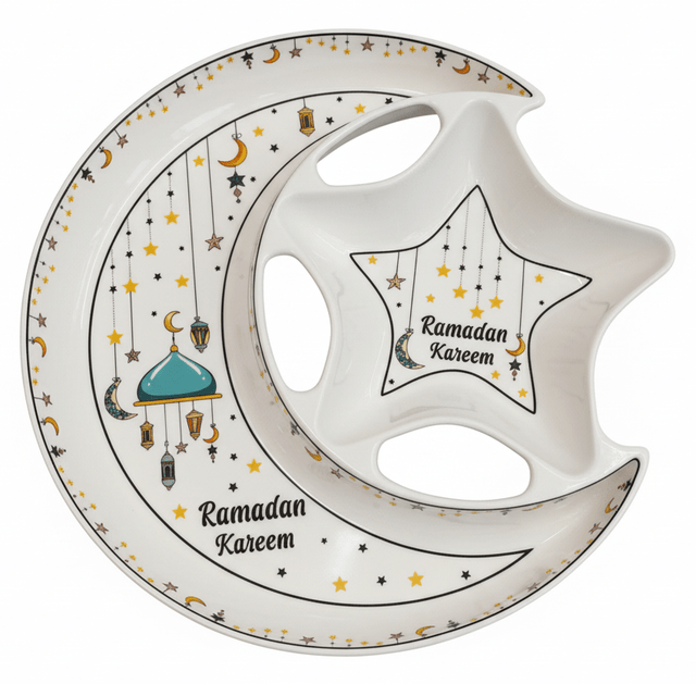 AKDC Ramadan Collection White Ceramic Moon with Large Star Serving Plate – Luxury Islamic Tableware, 28cm - Al Kabayel Discount CentreAKDC Ramadan Collection White Ceramic Moon with Large Star Serving Plate – Luxury Islamic Tableware, 28cmPlatesAKDCAl Kabayel Discount Centre