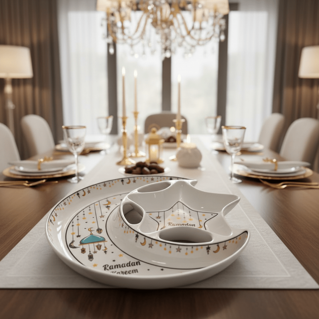 AKDC Ramadan Collection White Ceramic Moon with Large Star Serving Plate – Premium Festive Design, 23cm - Al Kabayel Discount CentreAKDC Ramadan Collection White Ceramic Moon with Large Star Serving Plate – Premium Festive Design, 23cmPlatesAKDCAl Kabayel Discount Centre