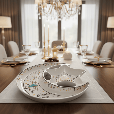 AKDC Ramadan Collection White Ceramic Moon with Large Star Serving Plate – Premium Festive Design, 23cm - Al Kabayel Discount CentreAKDC Ramadan Collection White Ceramic Moon with Large Star Serving Plate – Premium Festive Design, 23cmPlatesAKDCAl Kabayel Discount Centre