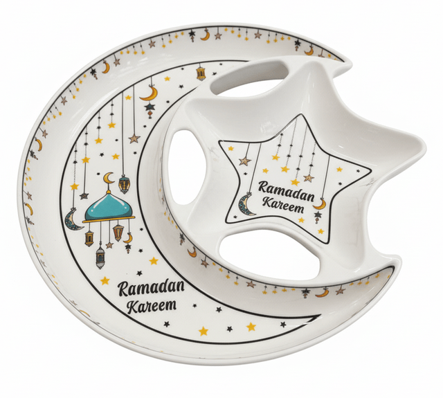 AKDC Ramadan Collection White Ceramic Moon with Large Star Serving Plate – Premium Festive Design, 23cm - Al Kabayel Discount CentreAKDC Ramadan Collection White Ceramic Moon with Large Star Serving Plate – Premium Festive Design, 23cmPlatesAKDCAl Kabayel Discount Centre