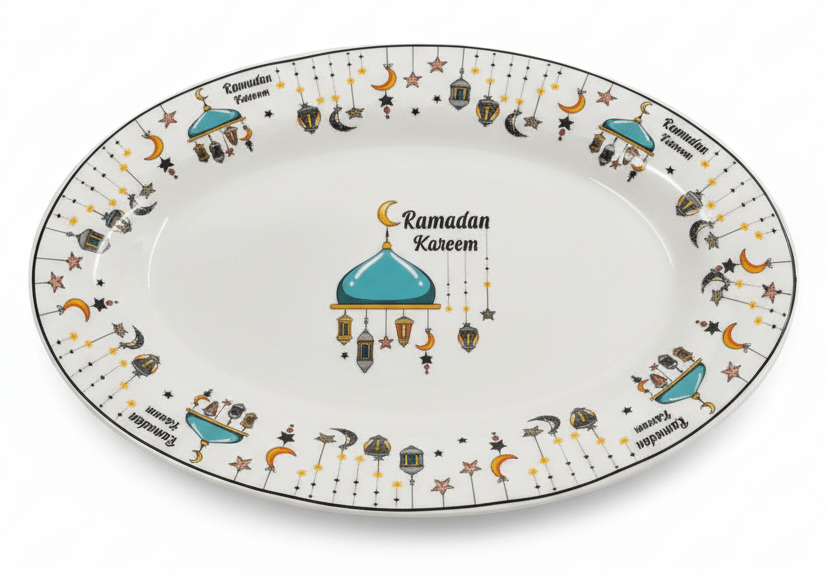 AKDC Ramadan Collection White Ceramic Oval Serving Plate – Elegant Festive Tableware, 30 × 20cm - Al Kabayel Discount CentreAKDC Ramadan Collection White Ceramic Oval Serving Plate – Elegant Festive Tableware, 30 × 20cmPlatesAKDCAl Kabayel Discount Centre