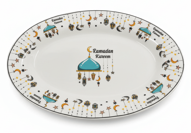 AKDC Ramadan Collection White Ceramic Oval Serving Plate – Elegant Festive Tableware, 30 × 20cm - Al Kabayel Discount CentreAKDC Ramadan Collection White Ceramic Oval Serving Plate – Elegant Festive Tableware, 30 × 20cmPlatesAKDCAl Kabayel Discount Centre