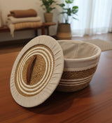 AKDC Rattan Basket with Lid & Fabric Liner Large 36×19cm – Natural Storage Basket for Laundry, Toys & Home Organization - Al Kabayel Discount CentreAKDC Rattan Basket with Lid & Fabric Liner Large 36×19cm – Natural Storage Basket for Laundry, Toys & Home OrganizationDoormatsAKDCAl Kabayel Discount Centre