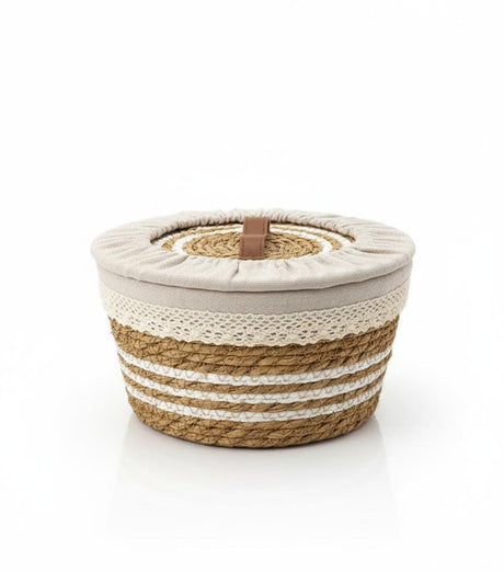 AKDC Rattan Basket with Lid & Fabric Liner Small 25×12cm – Compact Multi - Purpose Storage Box for Kitchen or Bathroom - Al Kabayel Discount CentreAKDC Rattan Basket with Lid & Fabric Liner Small 25×12cm – Compact Multi - Purpose Storage Box for Kitchen or BathroomDoormatsAKDCAl Kabayel Discount Centre