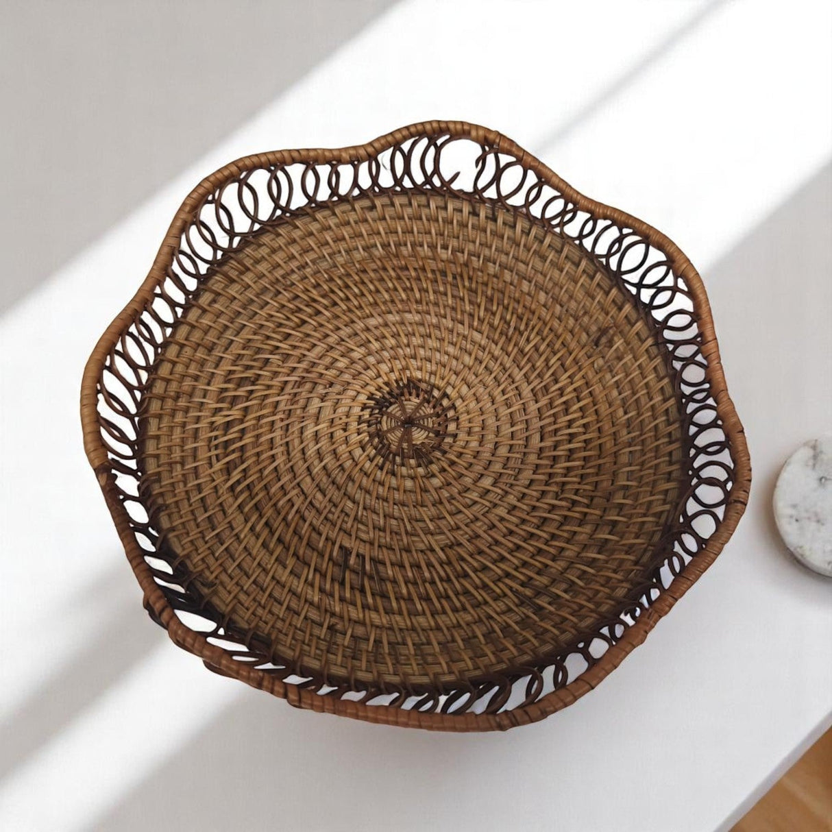 AKDC Rattan Serving Tray, Hand Woven Serving Basket Flat Wicker Fruit Bread Serving Basket for Coffee Table, Kitchen Counter Table - 20CM(â€ŽBrown) - Al Kabayel Discount CentreAKDC Rattan Serving Tray, Hand Woven Serving Basket Flat Wicker Fruit Bread Serving Basket for Coffee Table, Kitchen Counter Table - 20CM(â€ŽBrown)RattansAKDCAl Kabayel Discount Centre
