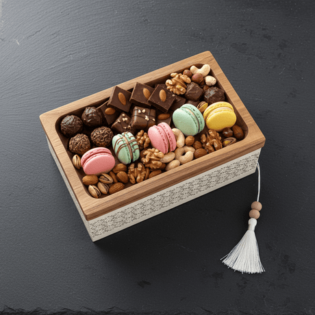 AKDC Rectangle Wooden Candy Tray with Cream Metal Base – Stylish Dessert & Snack Serving Tray – 28 × 18 cm - Al Kabayel Discount CentreAKDC Rectangle Wooden Candy Tray with Cream Metal Base – Stylish Dessert & Snack Serving Tray – 28 × 18 cmServing TraysAKDCAl Kabayel Discount Centre