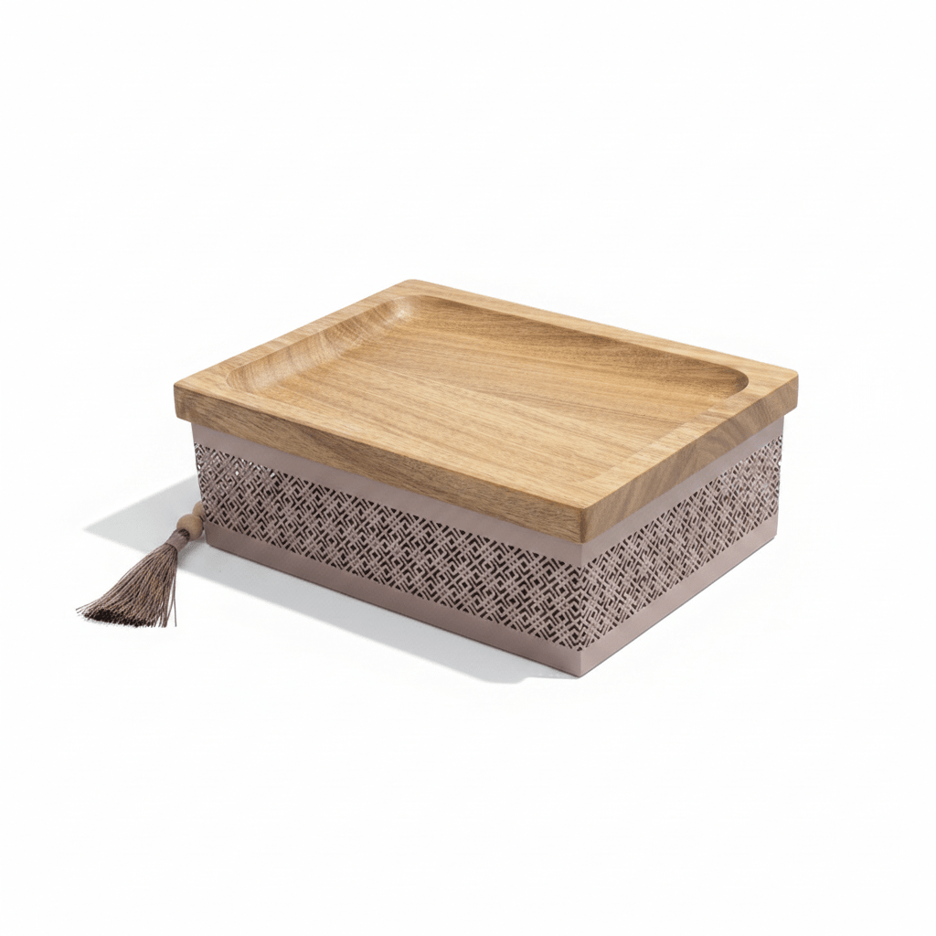 AKDC Rectangle Wooden Candy Tray with Mauve Taupe Metal Base – Rustic & Modern Dessert Serving Tray – 28 × 18 cm - Al Kabayel Discount CentreAKDC Rectangle Wooden Candy Tray with Mauve Taupe Metal Base – Rustic & Modern Dessert Serving Tray – 28 × 18 cmServing TraysAKDCAl Kabayel Discount Centre