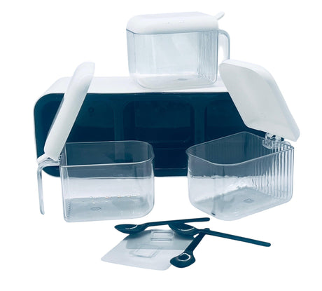 AKDC Rectangular 3pcs Spice Jar Set with Spoons, White/Black - Al Kabayel Discount CentreAKDC Rectangular 3pcs Spice Jar Set with Spoons, White/BlackJars & Food SaversAKDCAl Kabayel Discount Centre