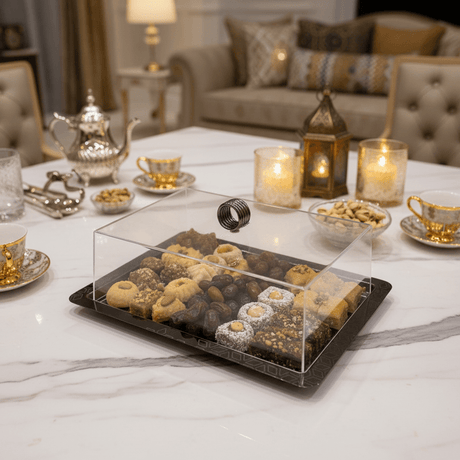 AKDC Rectangular Black Metal Serving Tray with Clear Acrylic Lid – Modern Serving Solution 25×18 cm - Al Kabayel Discount CentreAKDC Rectangular Black Metal Serving Tray with Clear Acrylic Lid – Modern Serving Solution 25×18 cmServing TraysAKDCAl Kabayel Discount Centre