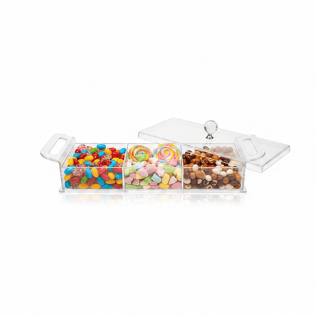 AKDC Rectangular Clear Acrylic 3 Compartment Candy Box with Lid Stylish Kitchen Storage Organizer 36x13x6 cm - Al Kabayel Discount CentreAKDC Rectangular Clear Acrylic 3 Compartment Candy Box with Lid Stylish Kitchen Storage Organizer 36x13x6 cmServing TraysAKDCAl Kabayel Discount Centre