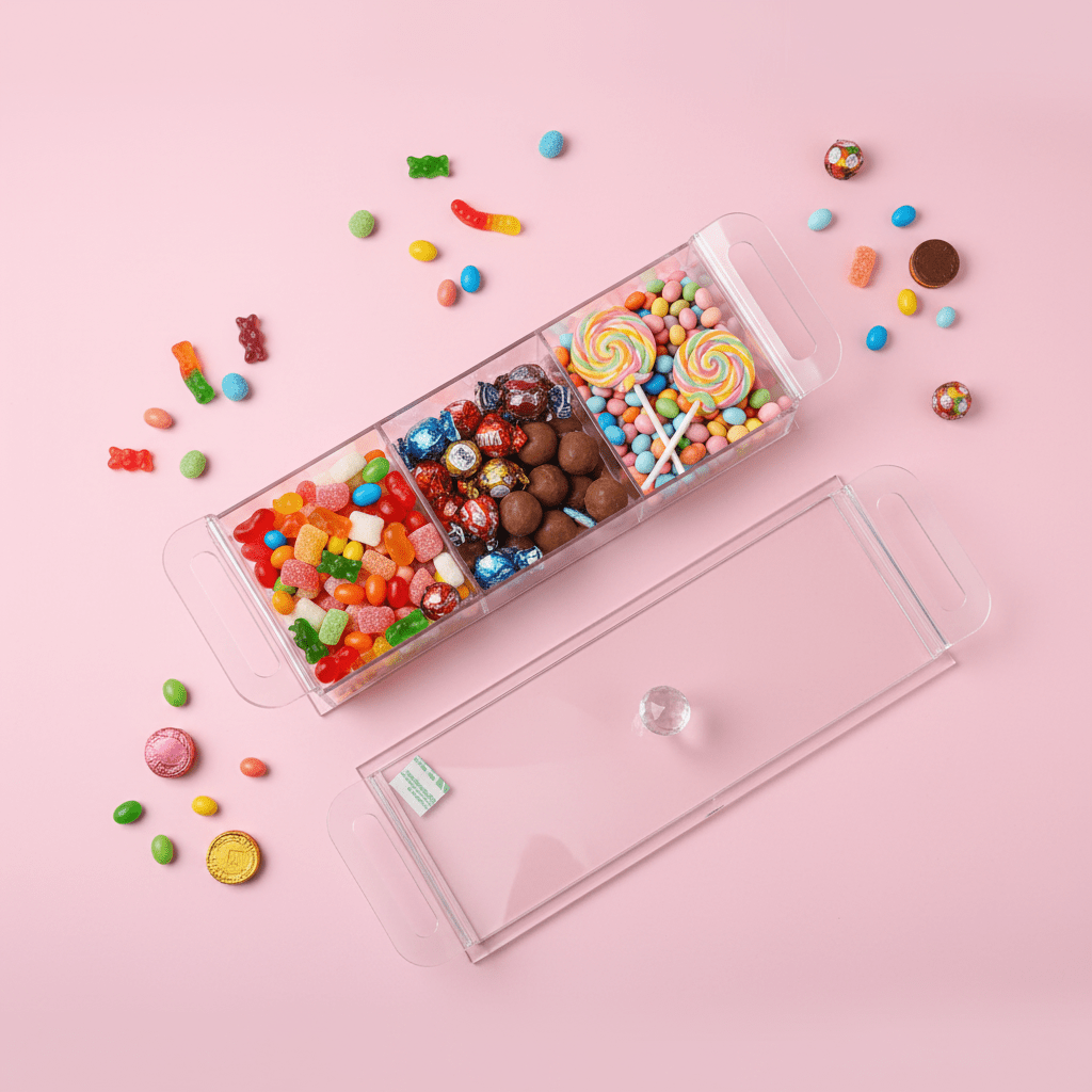 AKDC Rectangular Clear Acrylic 3 Compartment Candy Box with Lid Stylish Kitchen Storage Organizer 36x13x6 cm - Al Kabayel Discount CentreAKDC Rectangular Clear Acrylic 3 Compartment Candy Box with Lid Stylish Kitchen Storage Organizer 36x13x6 cmServing TraysAKDCAl Kabayel Discount Centre
