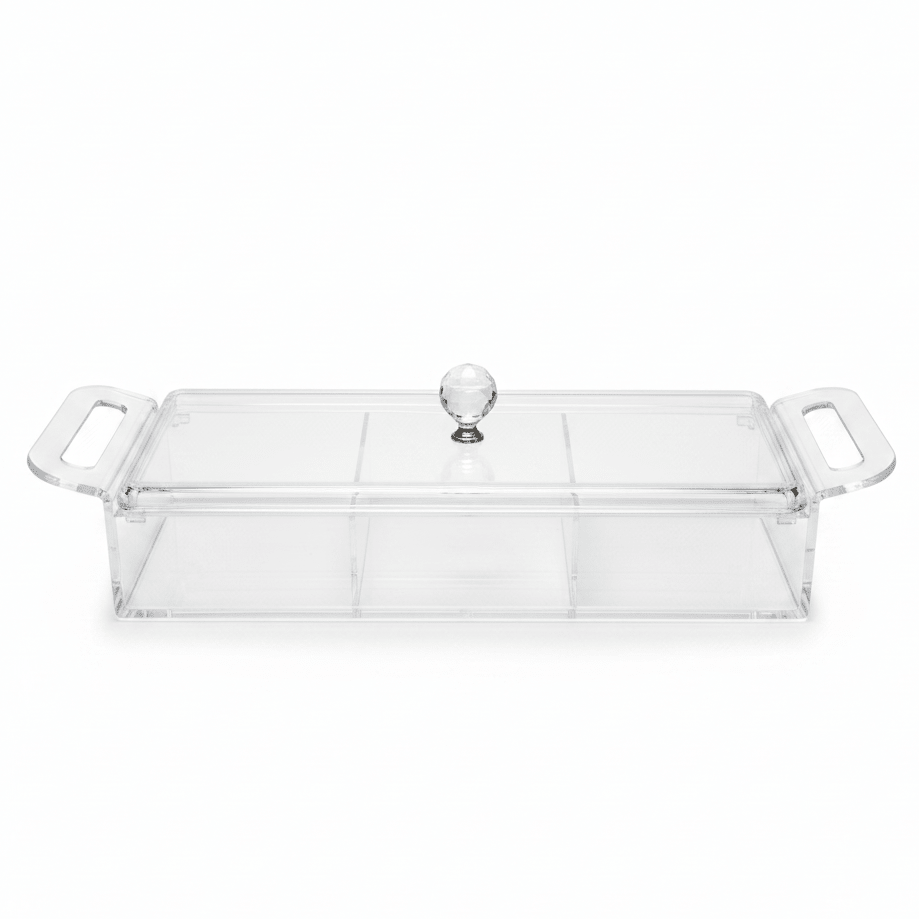 AKDC Rectangular Clear Acrylic 3 Compartment Candy Box with Lid Stylish Kitchen Storage Organizer 36x13x6 cm - Al Kabayel Discount CentreAKDC Rectangular Clear Acrylic 3 Compartment Candy Box with Lid Stylish Kitchen Storage Organizer 36x13x6 cmServing TraysAKDCAl Kabayel Discount Centre