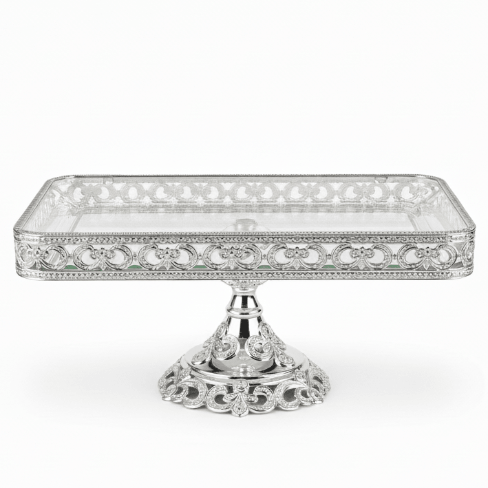 AKDC Rectangular Footed Silver Glass Candy Dish 40×14 cm Modern Serving Tray for Snacks & Desserts - Al Kabayel Discount CentreAKDC Rectangular Footed Silver Glass Candy Dish 40×14 cm Modern Serving Tray for Snacks & DessertsServing TraysAKDCAl Kabayel Discount Centre